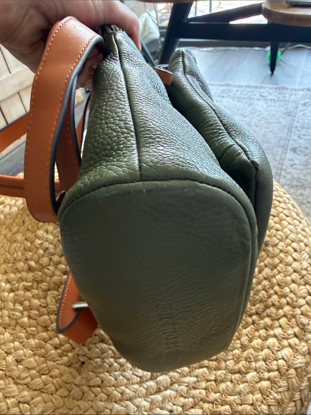 The Horse Olive Green Leather Backpack with Tan Straps - Picture 4 of 14